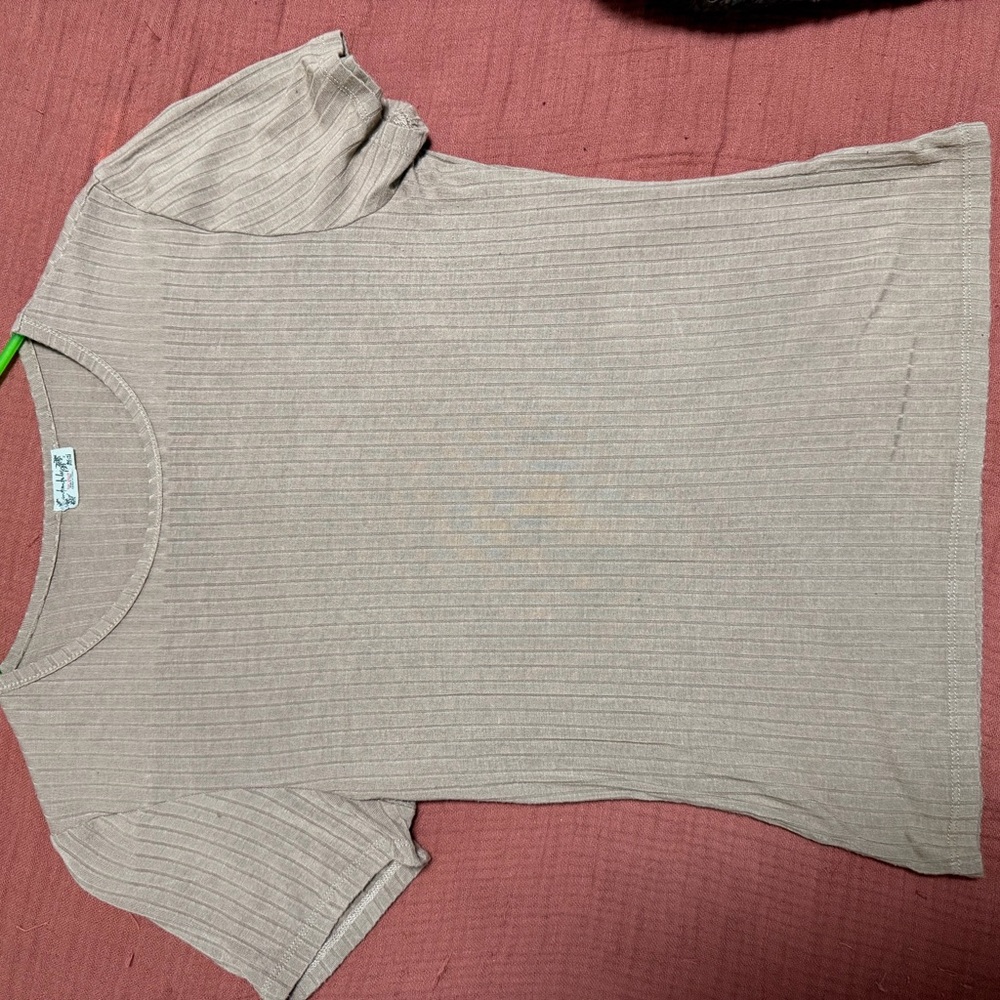 Free People Ribbed Short Sleeve Top in Beige